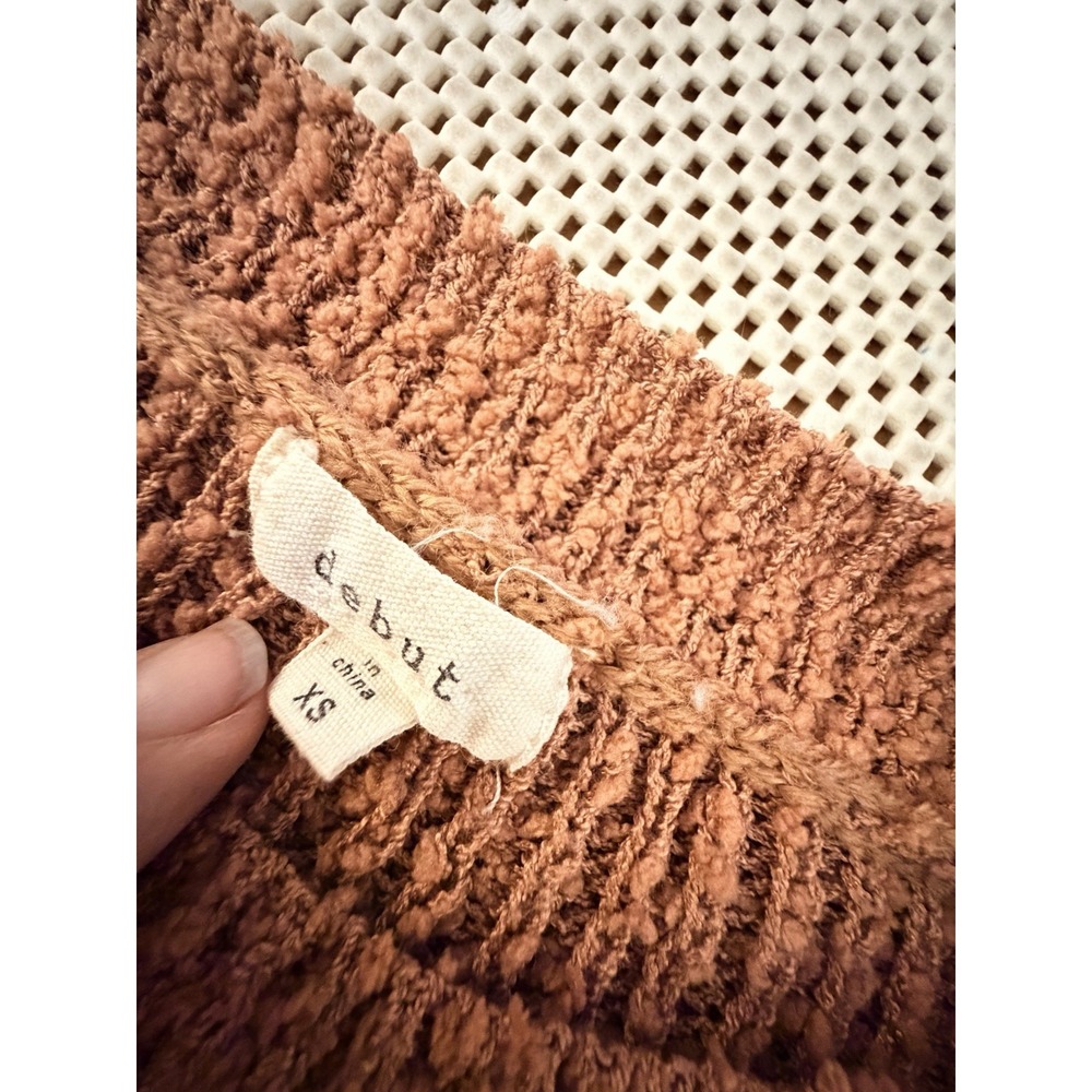 Debut Crop Sweater Size XS/S/M Color block Textured Nubby Loose Balloon Sleeve - Picture 5 of 9